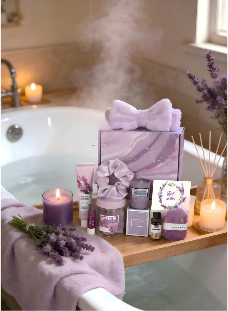 MOOCO 9PCS Luxury Spa Gift Set for Women,Birthday Gift Box Set for Ladies ,Relaxing Gift Basket for Her,Anniversary Gift Combo for Wife,Sentimental Gift Hamper,Relaxing Spa Treatment Package for Girls,Ramadan Gift,Bestie Friendship, Female Friend Gift,Purple - Image 3